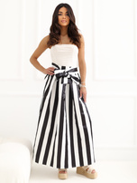 Ecru-czarna midi spódnica w paski