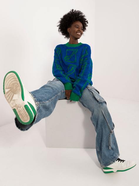 Hurtownia Ciemnoniebieski długi sweter damski oversize