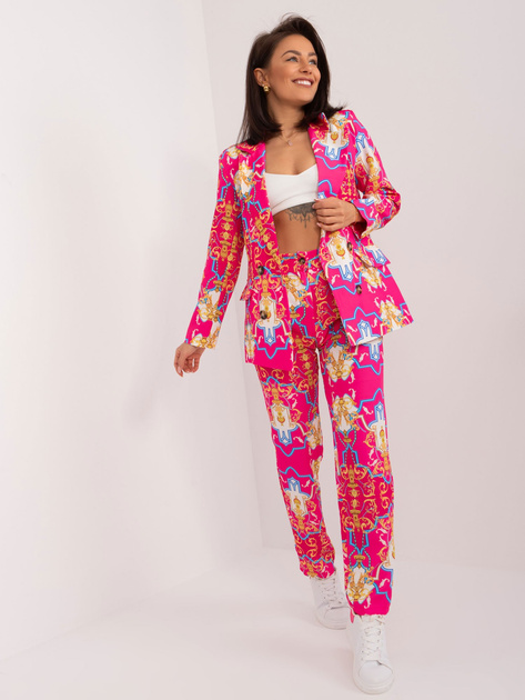 Hurt Ciemnoróżowy elegancki komplet damski z nadrukiem