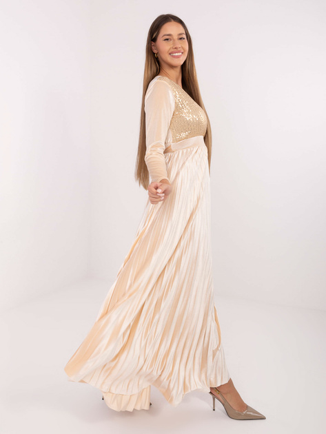 Jasnobeżowa maxi sukienka z cekinami