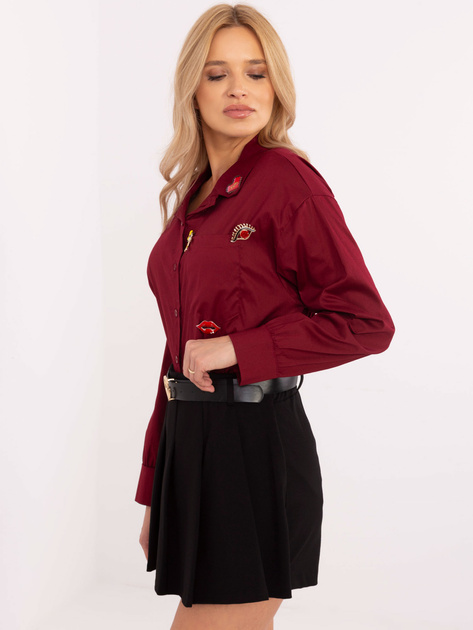 Hurt Bordowa rozpinana koszula damska z kołnierzykiem