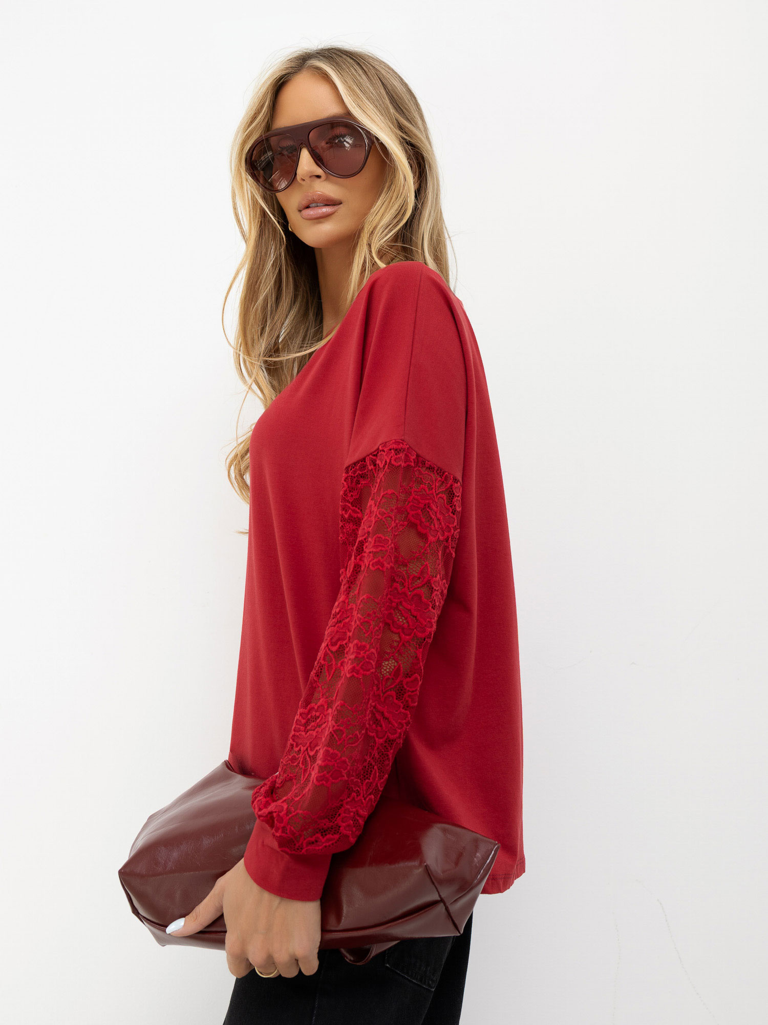 Bordeauxfarbige Bluse mit Spitze Shantelle RUE PARIS.