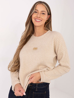 Beżowy damski sweter w szeroki prążek 