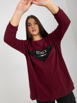 Hurt Pflaumenbluse Plus Size mit 3/4-Ärmeln.