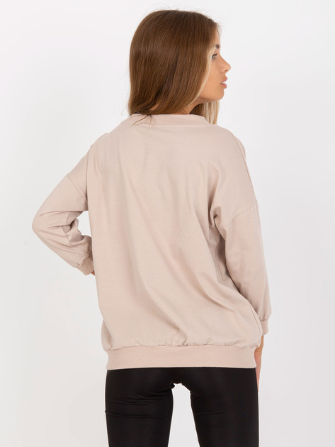 Hurt Beżowa bawełniana bluzka basic z rękawem 3/4