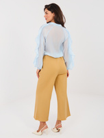 Camelowe jeansy wide leg bez zapięcia