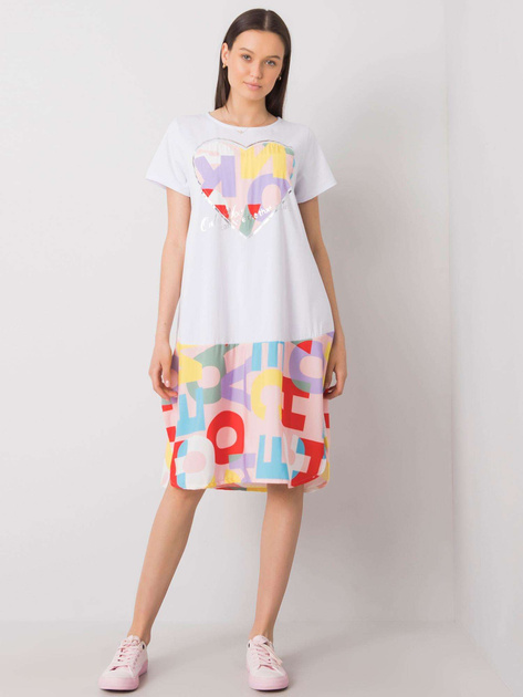 Biało-jasnoróżowa sukienka z printami Guinevere