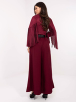 Bordowe garniturowe spodnie z szeroką nogawką