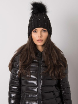 Black Winter Hat with Applique