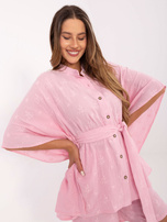 Jasnoróżowy letni komplet z haftem