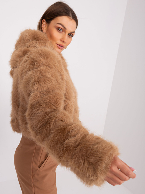 Hurt Camelowa futrzana kurtka przejściowa z kapturem