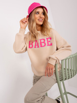 Hurt Beżowa bluza bez kaptura z ociepleniem