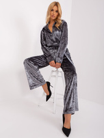 Hurtownia Ciemnoszary komplet welurowy z koszulą