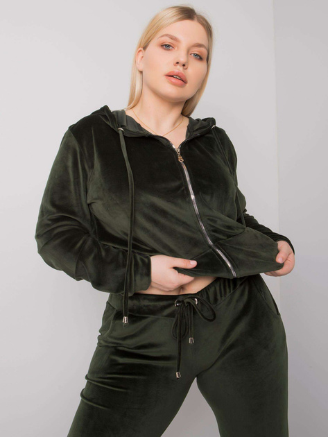 Khaki welurowy komplet plus size Michell