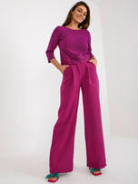 Hurt Fioletowa krótka bluzka wizytowa z rękawem 3/4