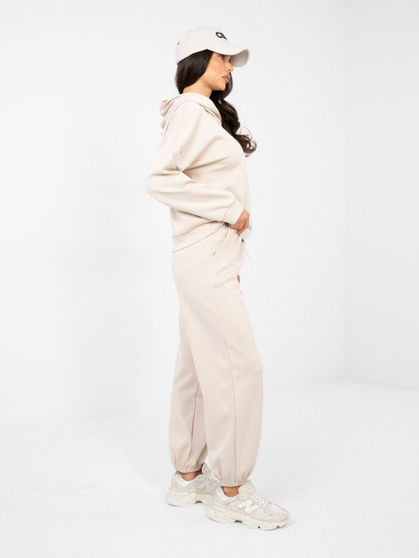 Beżowy casualowy komplet z napisem na bluzie RUE PARIS