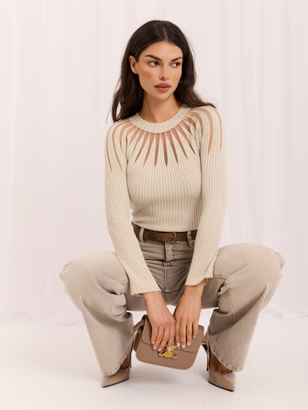 Helle beige elegante Pullover mit Netz-Einsätzen.