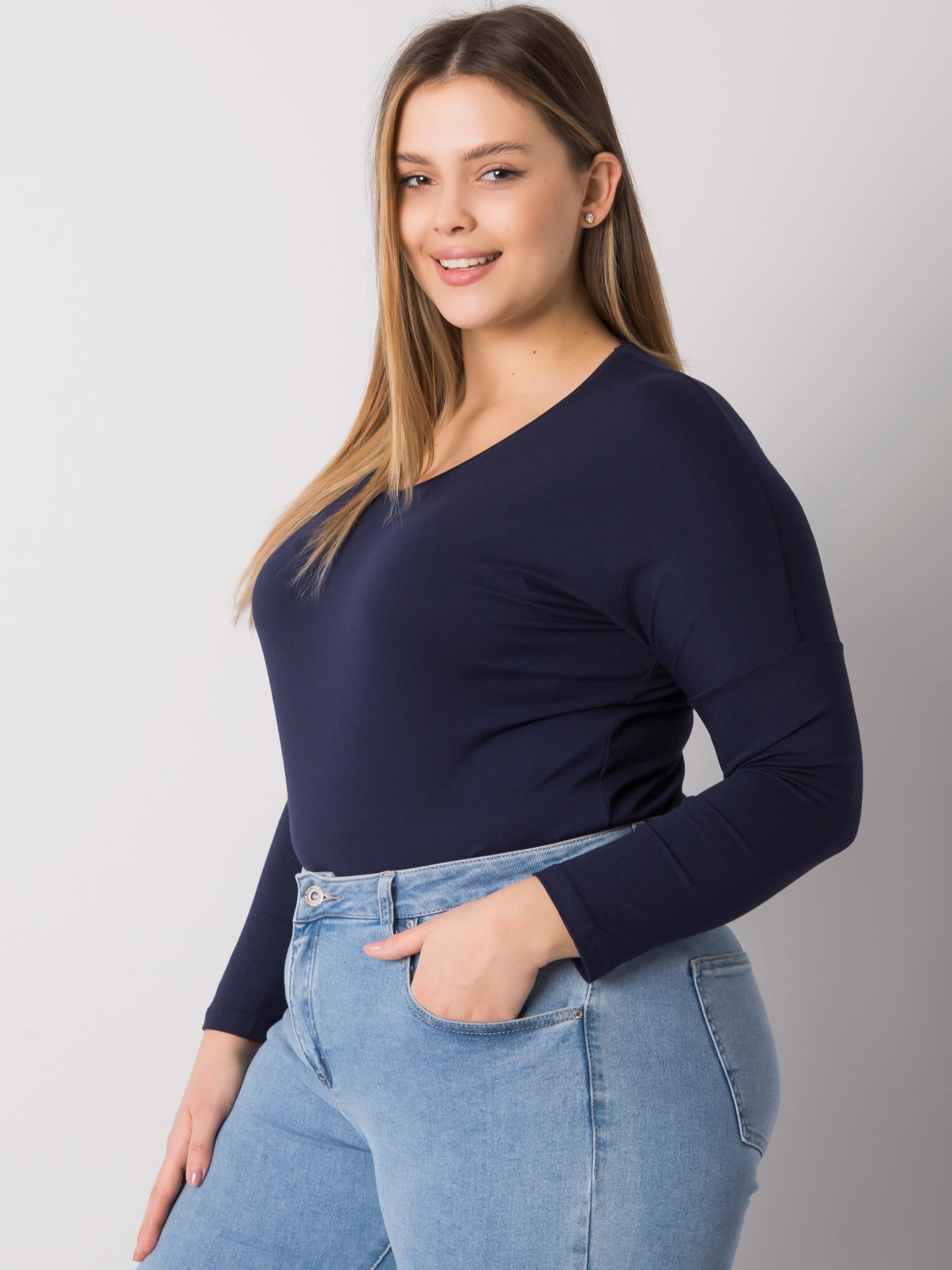 Dunkelblaue glatte Bluse Plus Size Elisa.