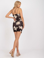 Czarno-beżowa mini sukienka bodycon w kwiaty 