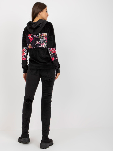 Hurtownia RUE PARIS Czarny dwuczęściowy komplet welurowy z bluzą