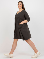 Hurt Khaki dresowa sukienka plus size basic z kieszeniami
