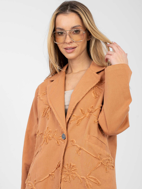 Ceglasta jeansowa marynarka z kwiatową aplikacją RUE PARIS