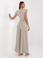 Dark beige elegant sleeveless set.