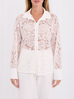 RUE PARIS White lace shirt with floral patterns.