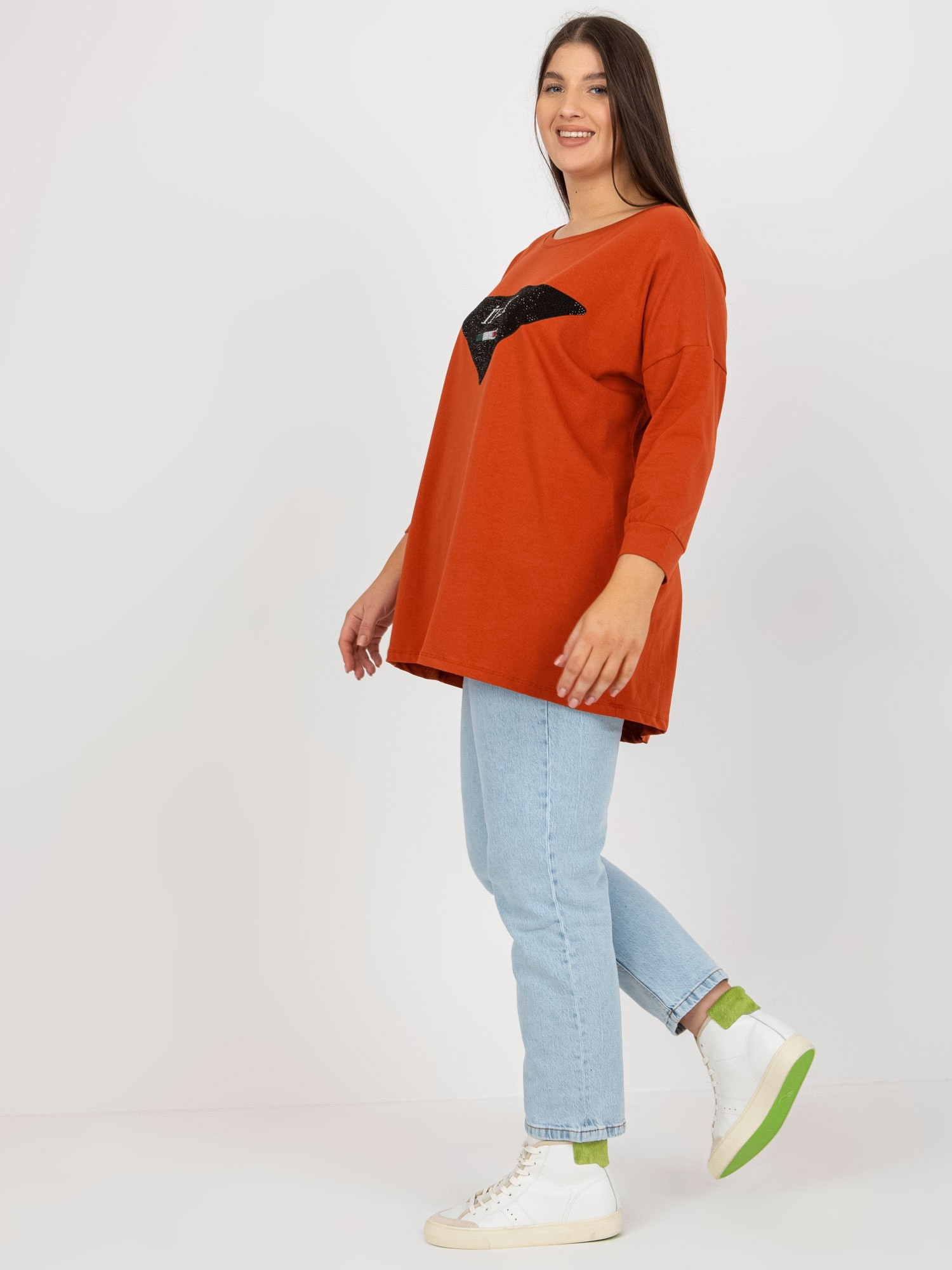 Ceglasta bluzka plus size z aplikacjami