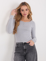 Jasnoszara bluzka basic z guzikami przy dekolcie 