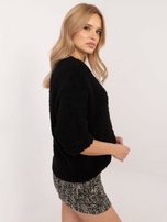 Hurtownia Czarny sweter boucle z domieszką wełny