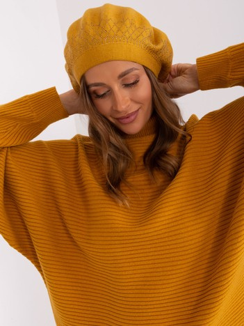 Wholesale mustard women's beret with appliqués.