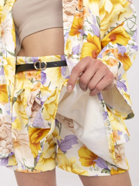 Ecru-fioletowy elegancki komplet w kwiaty