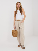 Jasnobeżowe sztruksowe spodnie carrot RUE PARIS 