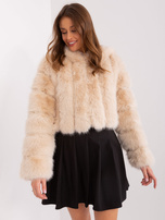 Hurt Beżowa krótka kurtka z ekologicznego futerka