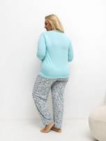 Miętowa dwuczęściowa piżama plus size z nadrukiem