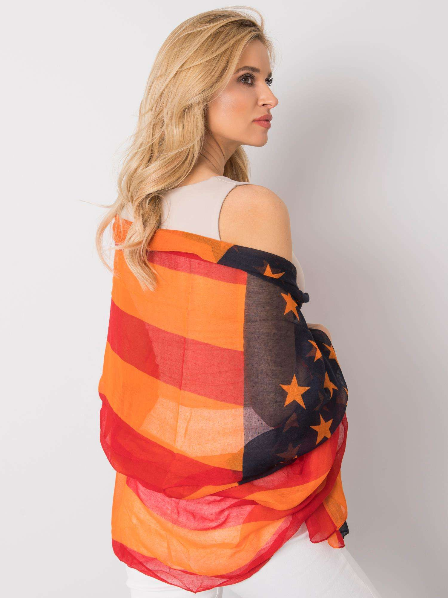 Red-orange wrap with print