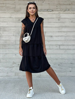 Hurtownia Czarna luźna sukienka z falbaną MAYFLIES