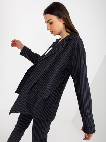 Hurt Granatowa elegancka marynarka od garnituru z paskiem