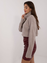 Hurtownia Beżowy luźny sweter z długim rękawem i golfem