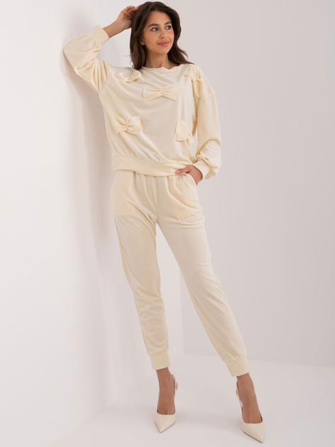 Hurt Kremowy casualowy komplet damski z weluru