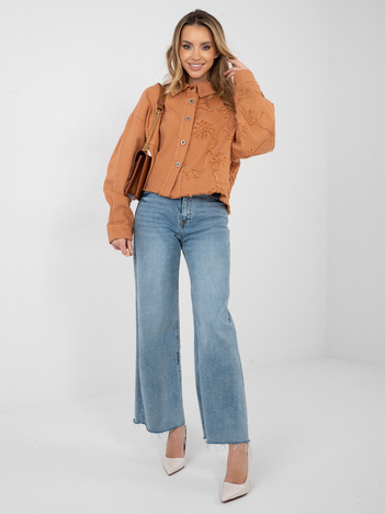 Ceglasta jeansowa kurtka z zapięciem na guziki RUE PARIS 