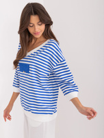 Hurtownia Kobaltowo-biała damska bluzka z naszywką