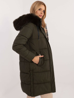 Hurtownia Khaki kurtka zimowa z odpinanym kapturem