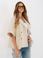 Beżowy dwurzędowy płaszcz z podszewką RUE PARIS 