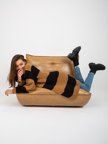 Hurtowna Czarno-camelowy kardigan w paski OCH BELLA