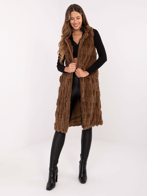 Ciemnobeżowa zimowa kamizelka z suwakiem