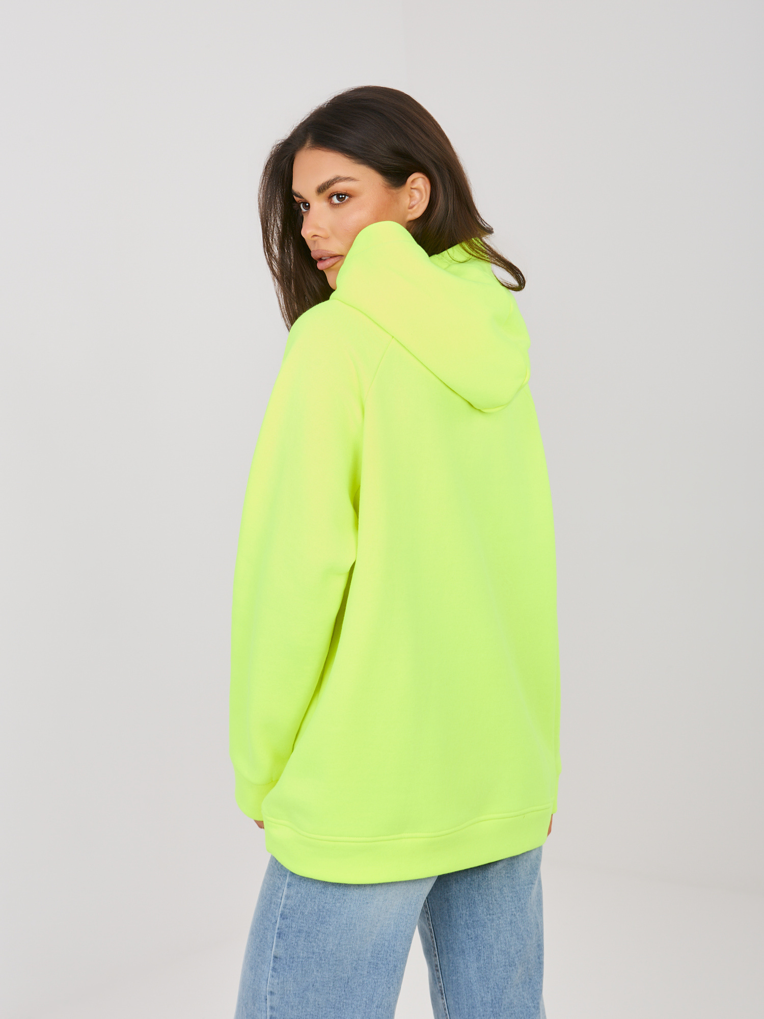 Fluo žlutá zateplená oversized mikina s kapucí RUE PARIS.