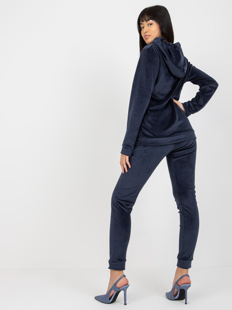 Hurt Granatowy damski komplet welurowy z bluzą z kapturem