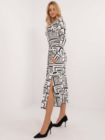 Hurt Biało-czarna midi sukienka z printem i paskiem